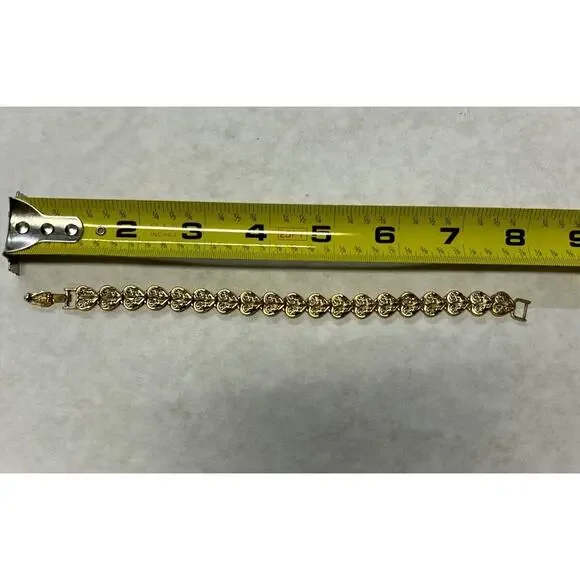 Gold Plated Chain Of Hearts Bracelet 8” Vintage Fashion - Picture 4 of 5